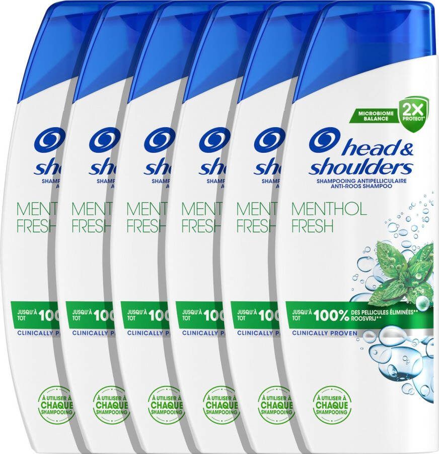 Head & Shoulders Menthol Fresh Anti-Roos Shampoo Dagelijks Gebruik Fris Gevoel Voordeelverpakking 6 x 300 ml