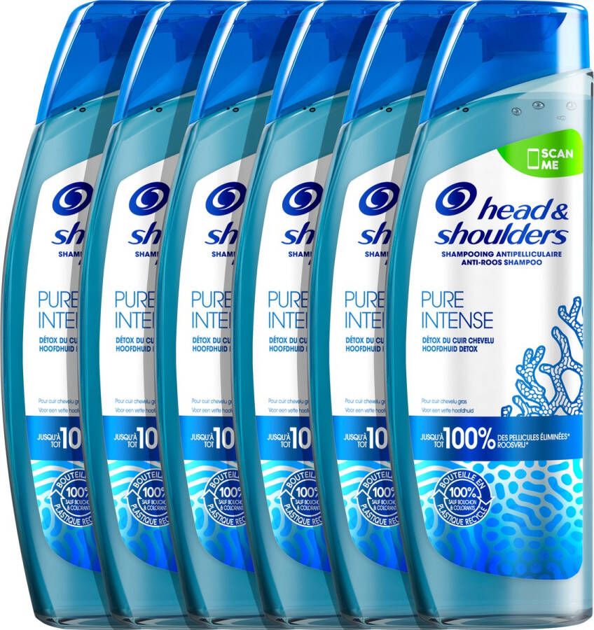 Head & Shoulders Pure Intense hoofdhuid detox anti-roos shampoo met zeemineralen 6 x 250ml voordeelverpakking
