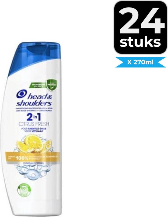 Head & Shoulders Shampoo Citrus Fresh 2 in 1 270ml Voordeelverpakking 24 stuks