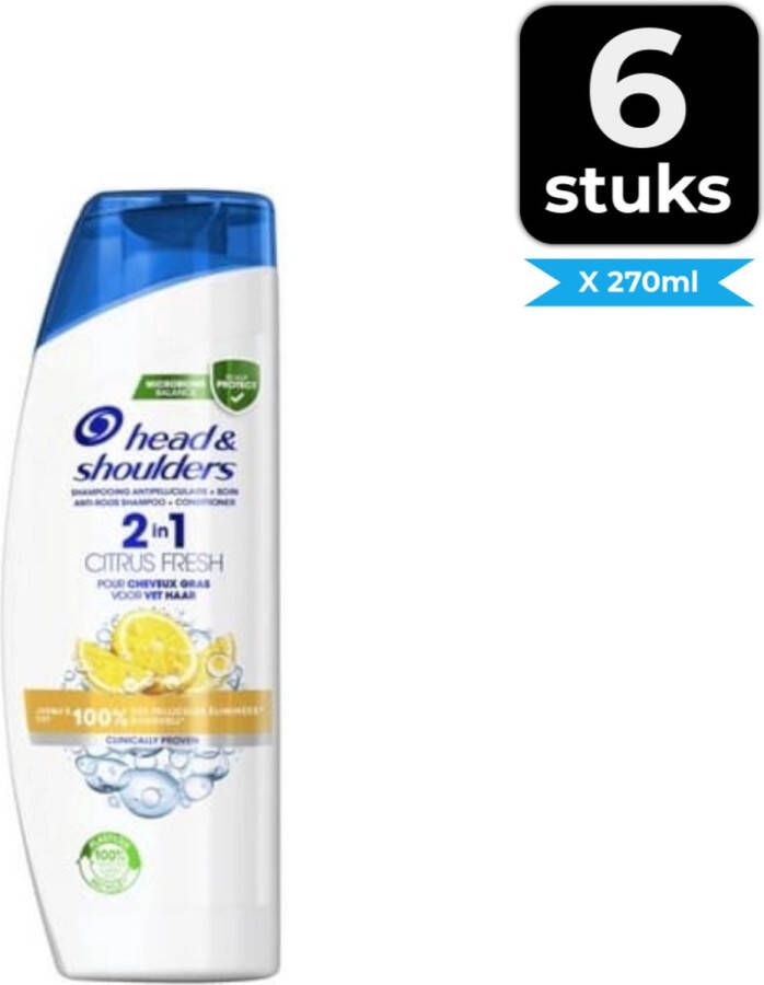 Head & Shoulders Shampoo Citrus Fresh 2 in 1 270ml Voordeelverpakking 6 stuks