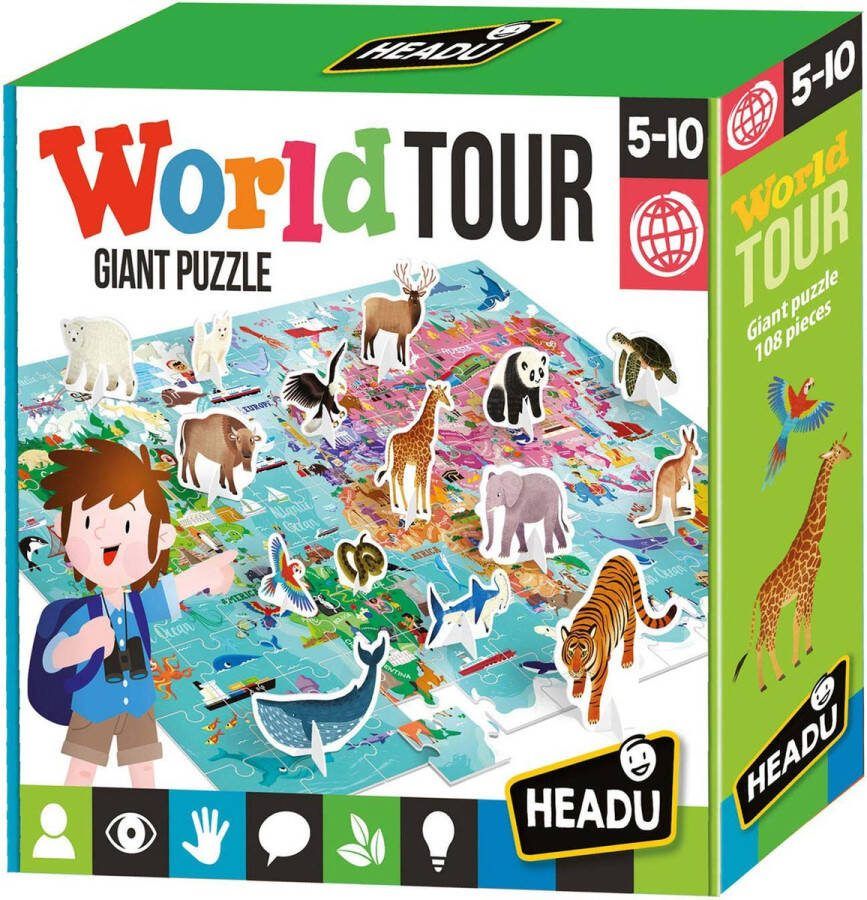 Headu Kinderpuzzel World Tour Giant Puzzle Animals 3D 108 Onderdelen