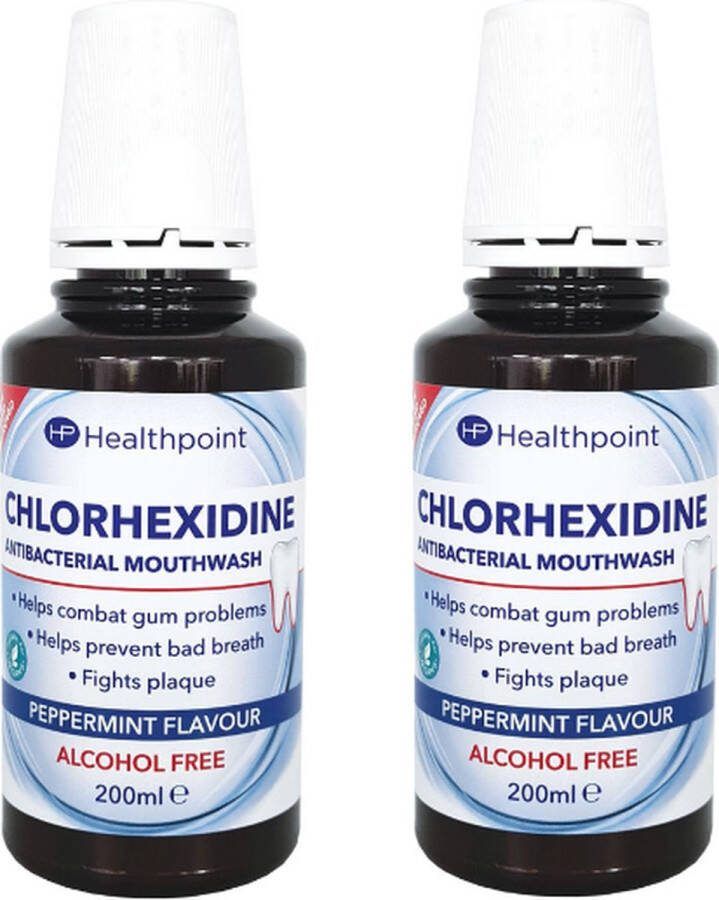 Healthpoint 2 x Chlorhexidine Mondspoeling (400ml) Antibacterieel Alcohol vrij Voordeelverpakking