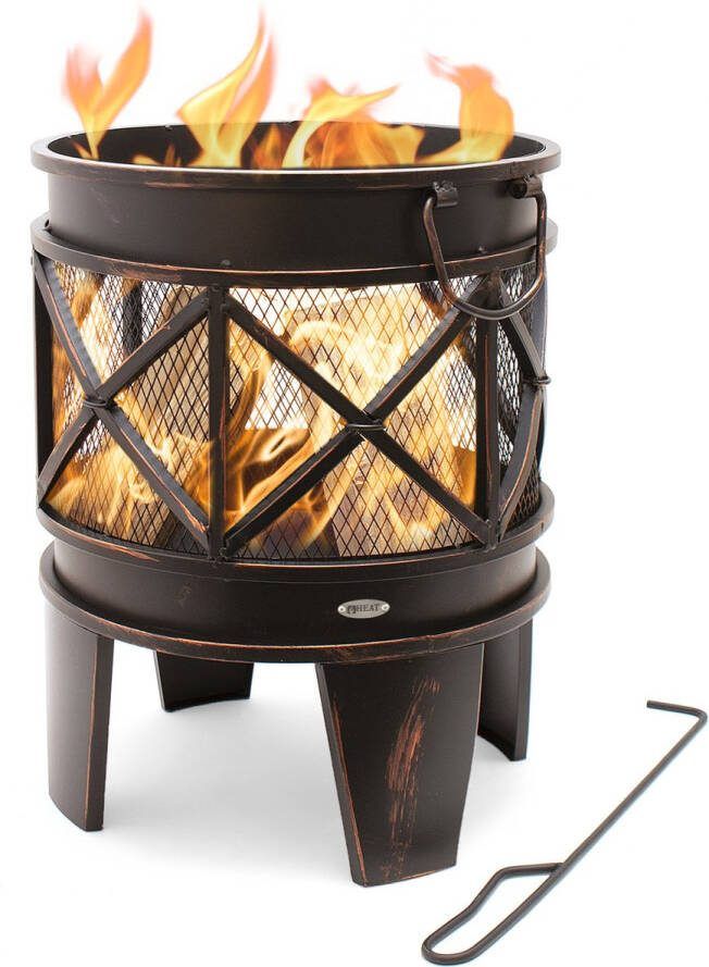 HEAT OUTDOOR LIVING Vuurkorf Firecask Zwart Staal Vuurkorf op Pootjes Traditionele Vuurkorf voor Buiten Sfeervolle Avonden met Vrienden en Familie Met Aspook 43x46x64 cm