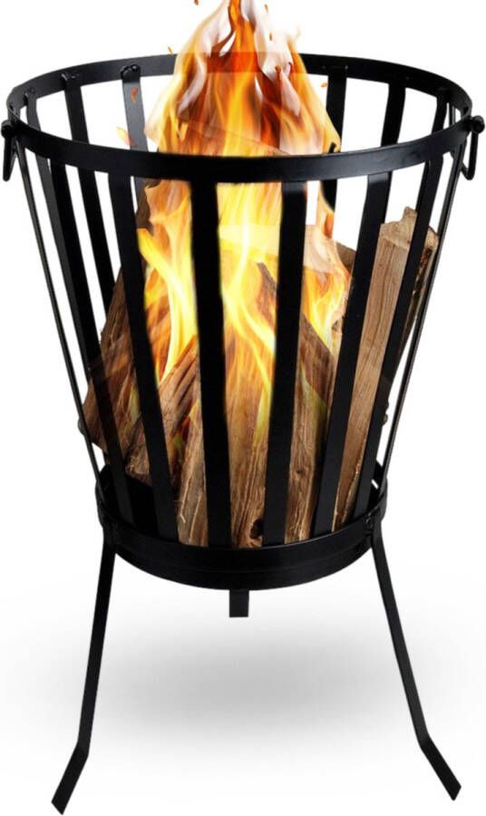 HEAT OUTDOOR LIVING Vuurkorf Straight Rond Zwart Staal Vuurkorf Vuurschaal BBQ Vuurschaal voor buiten Terraskachel Tuinkachel Terrashaard Vuurkorf voor buiten Vuurkorf BBQ Vuurton 35x35x56.8 cm