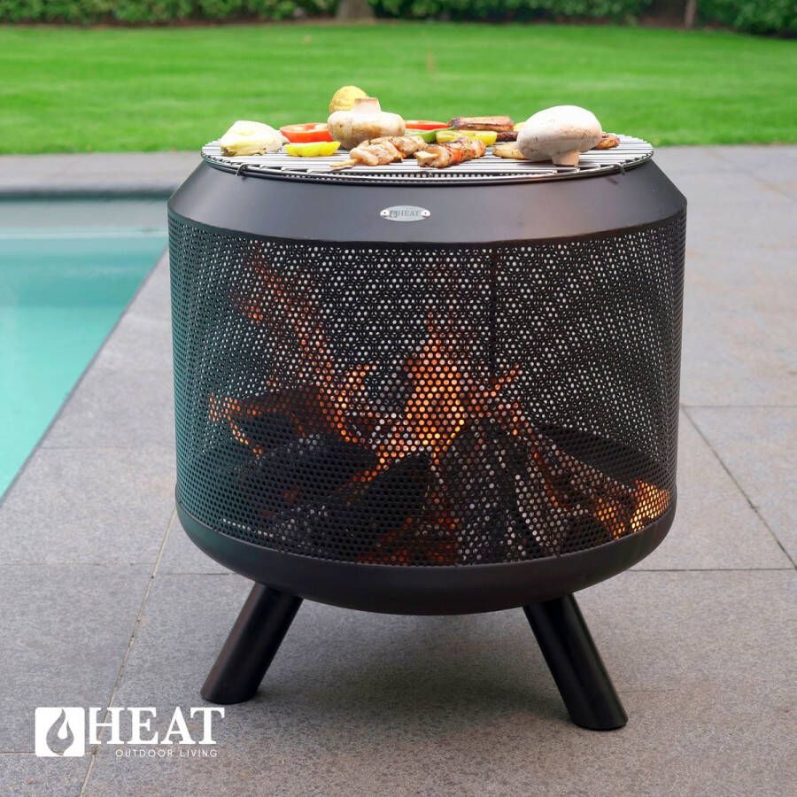 HEAT OUTDOOR LIVING Trommelpot incl. Grillrooster Vuurkorf Staal Terrashaard Vuurkorf voor Buiten Vuurton Vuurhaard