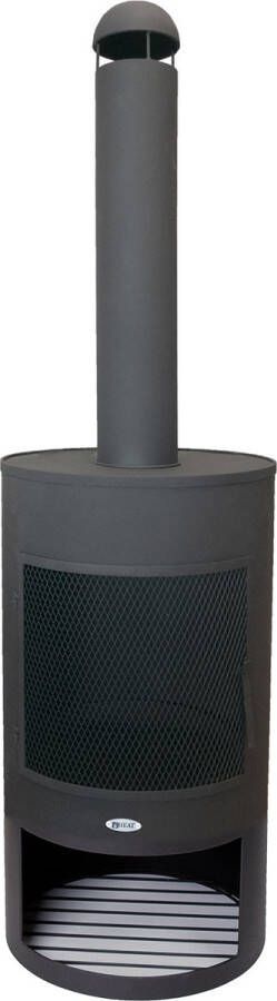 HEAT OUTDOOR LIVING Tuinhaard Hamar Zwart Gepoedercoat Metaal Terraskachel Tuinkachel Tuinhaard Hout Vonkenbescherming Houtopslag Vuurton Incl. Aspook 47x47x148cm