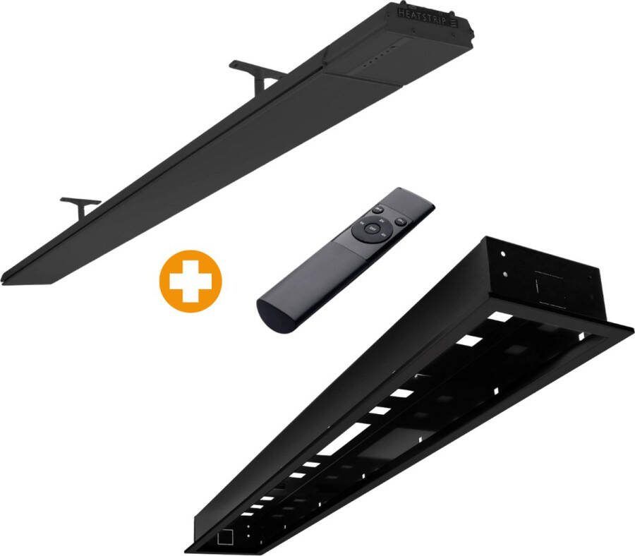 HEATSTRIP Design 2400 Watt met Inbouwframe Te bedienen met afstandsbediening & App Elektrische Infrarood Terrasverwarming Geen rode gloed All black edition