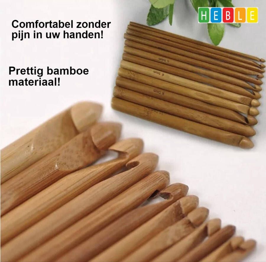 Heble *** 12-delige Bamboe Haaknaalden Set Haaknaalden voor Beginners Perfect voor Breien en Haken -van ***