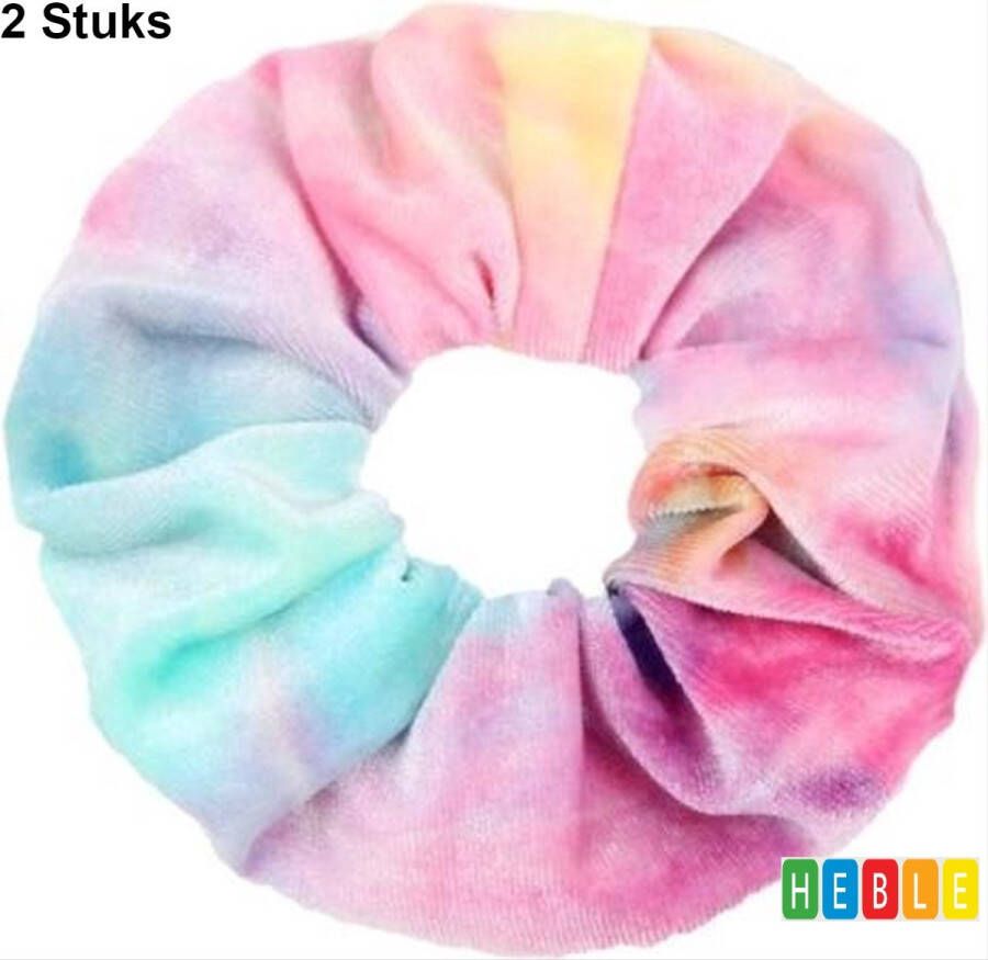 Heble 2 x Tie-Dye Velvet Scrunchie Haarwokkel Multi-Kleuren van