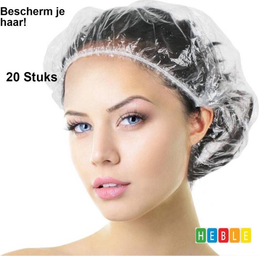 Heble 20 stuks Wegwerp Douchemutsen Plastic Badmutsen met Stofnet & Elastische Cap