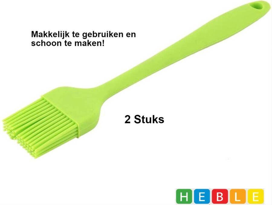 Heble 2x Bakkwast 20CM Groen Siliconen Keukengerei Insmeren Invetten van