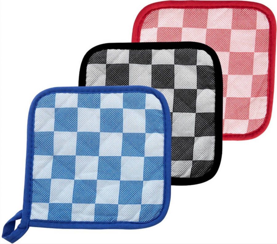 Heble *** 3 Pannenlappen 17x17cm katoen Ruit Bescherm je handen met stijl Pannenlap 17x17cm katoen ruit rd bl zw van ***