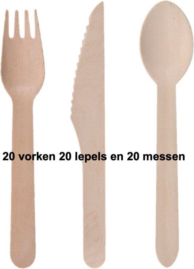 Heble *** 30x Set Houten Wegwerp Party BBQ Bestek ~ Messen Vorken Lepels (16 cm) Complete set van ***