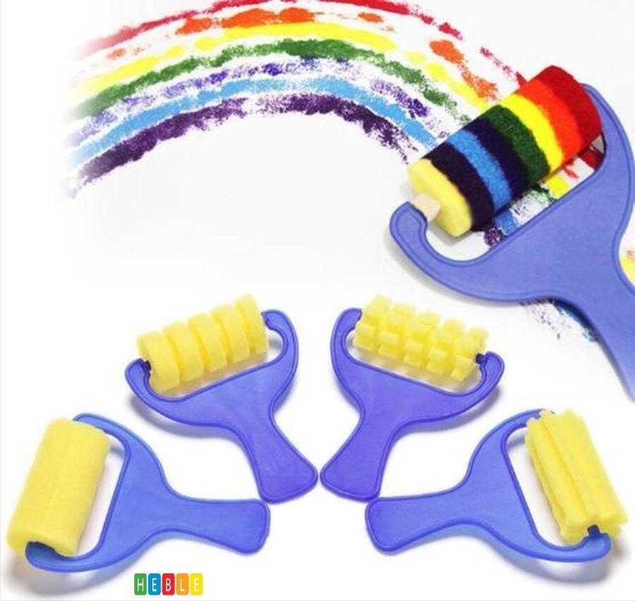 Heble *** 4 stuks Verfsponsjes voor Kinderen Verfrollers Knutselen Verfspons Kinderverf Verven Creatief van ***