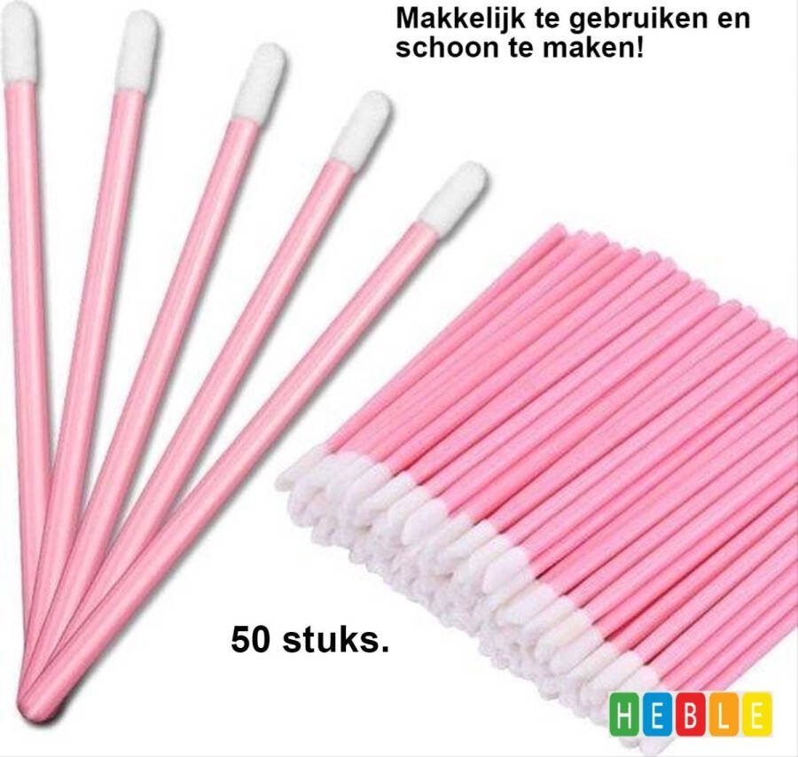 Heble *** 50 Stuks Roze Lipgloss Oogschaduw Borsteltjes Zware Kwaliteit (54g) Pluisvrij van ***