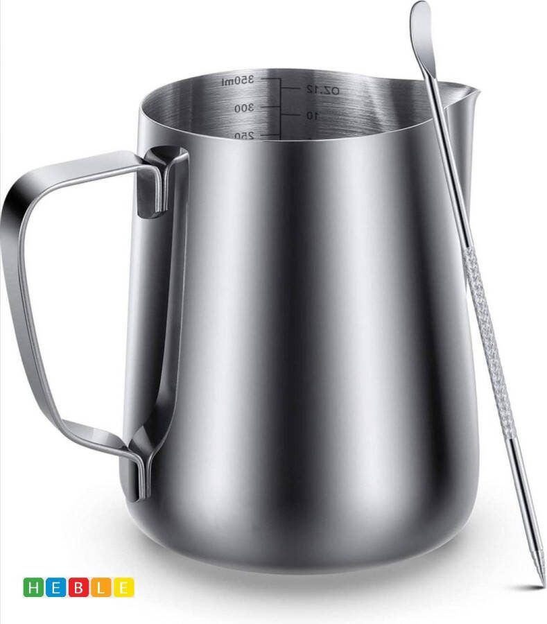 Heble *** Barista Melkkan met Art Pen Barista Melkopschuimkan 350 ML Melkopschuimkannen van ***