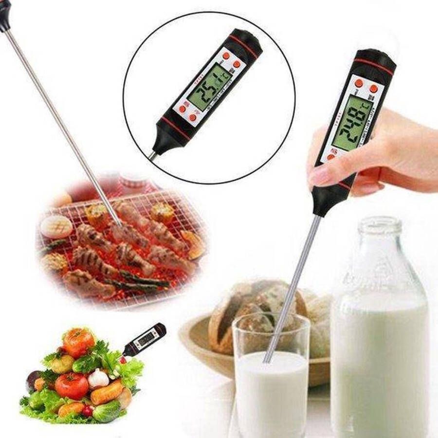 Merkloos Sans marque Digitale Multifunctionele Thermometer vleesthermometer kerntemperatuur vlees meten temperatuur vloeistof meten Voor de juiste temperatuur van je producten Wit-zwart