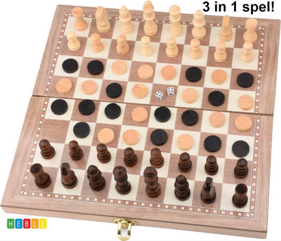 Heble *** Handig: 3-in-1 Schaakbord Backgammon Dambord (8x8) 29 cm #Schaakspel van ***