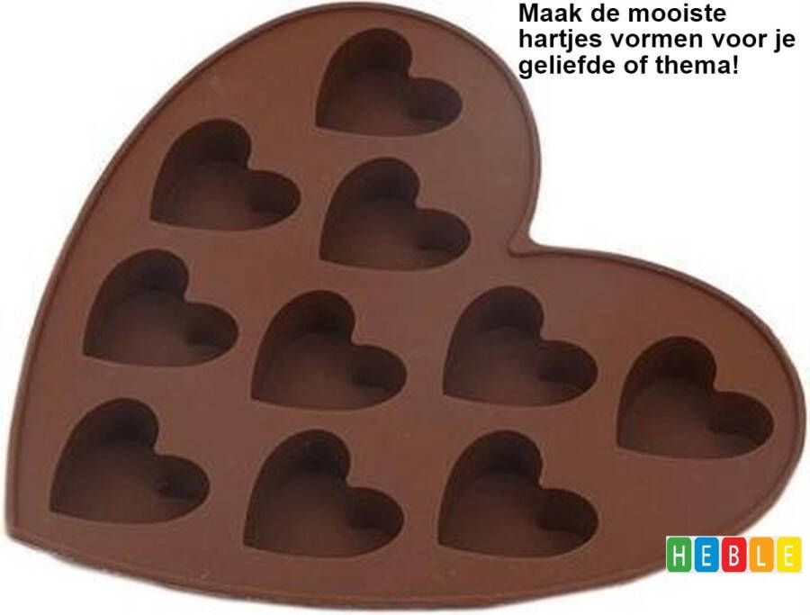 Heble Ijsblokjes vorm Hart chocoladevorm Siliconen bakvorm 10 hartjes Mal voor muffin en cupcakes Hartvorm Ijsblokjeshouder hartjes Bruin van