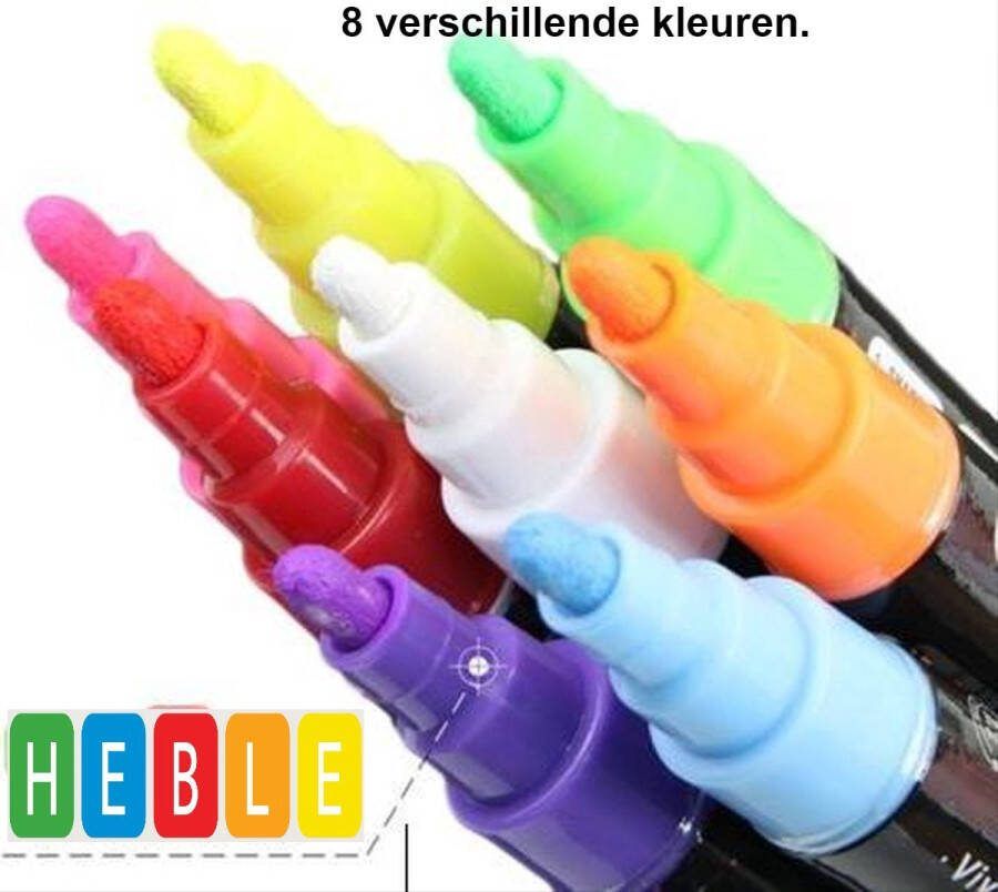 Heble *** Krijtstiften set van 8 wit rood blauw geel oranje roze groen en paars. voor krijtbord schoolbord spiegel en glas Krijtbord stift Porselein stift Marker Glasstiften Raamstiften van ***