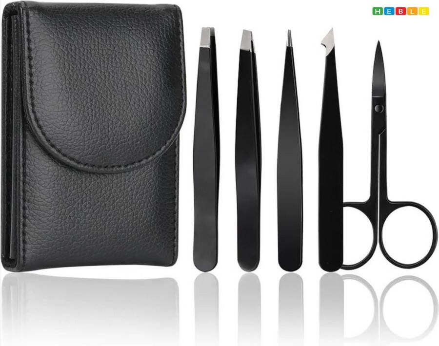 Heble *** Premium 7-delige Epileer Set Pincet Tweezer Wenkbrauw Trimmer Epileren Dermaplaning Wenkbrauw Mesje & Borstel van ***