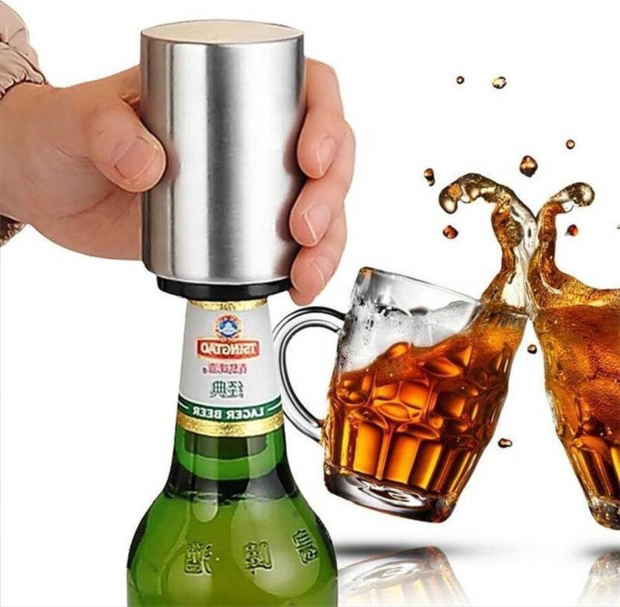 Heble *** Roestvrijstalen automatische opener voor bier- wijn- en blikflessen ideaal voor EK Voetbal met kurkentrekker van ***