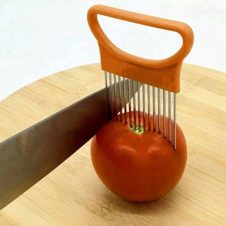 Heble *** RVS Groentesnijder met Uiensnijder in Oranje Keuken Hulp Makkelijk op Maat Snijden van ***