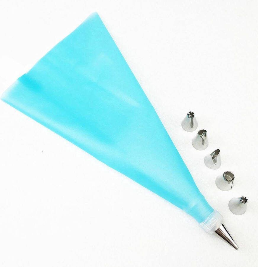 Heble *** Spuitzak met 6 mondjes Slagroomspuit Spuitmondjes in maten Taart maken Taart decoratie Cake Herbruikbaar Opzetstukjes Taart maken Spuitzak Blauw van ***