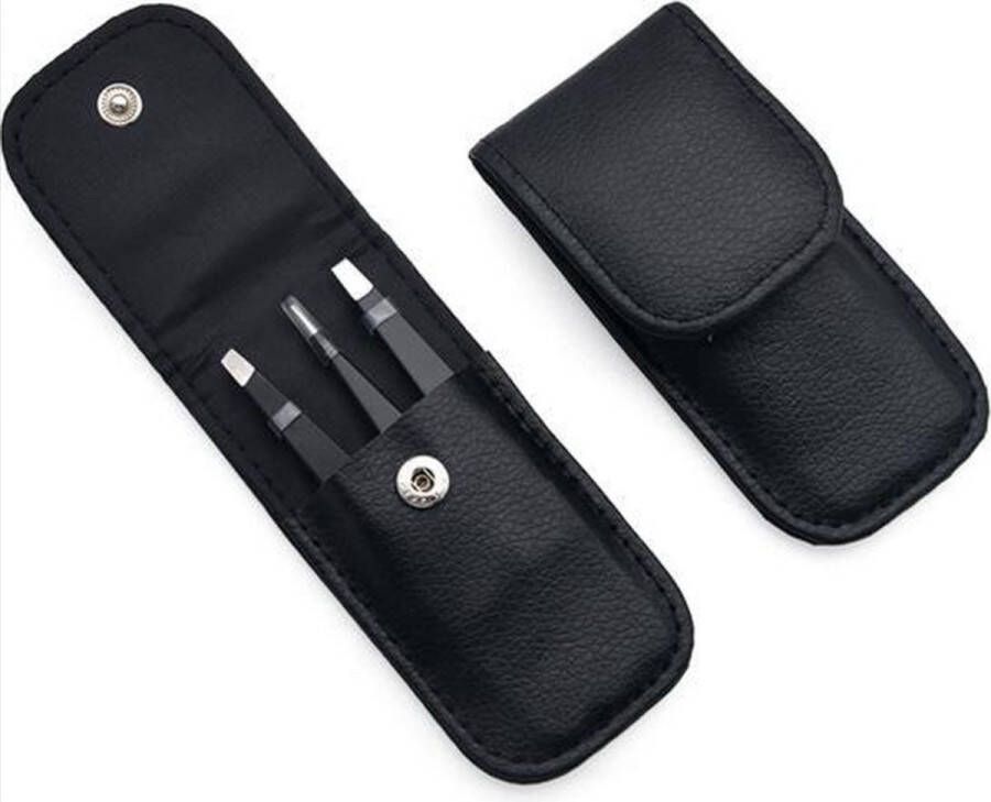 Heble *** Wenkbrauw Epileer Pincet Set Zwart- Ontdek de ultieme precisie met Op Reis Koffer Epileer set zwart etui van ***