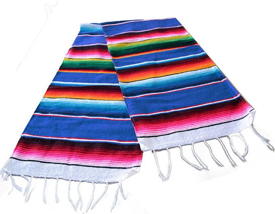 Hecho en Mexico Mexicaanse serape tafelloper sjaal gerecycled acryl 200x35 cm Anders GVXZZ0blu