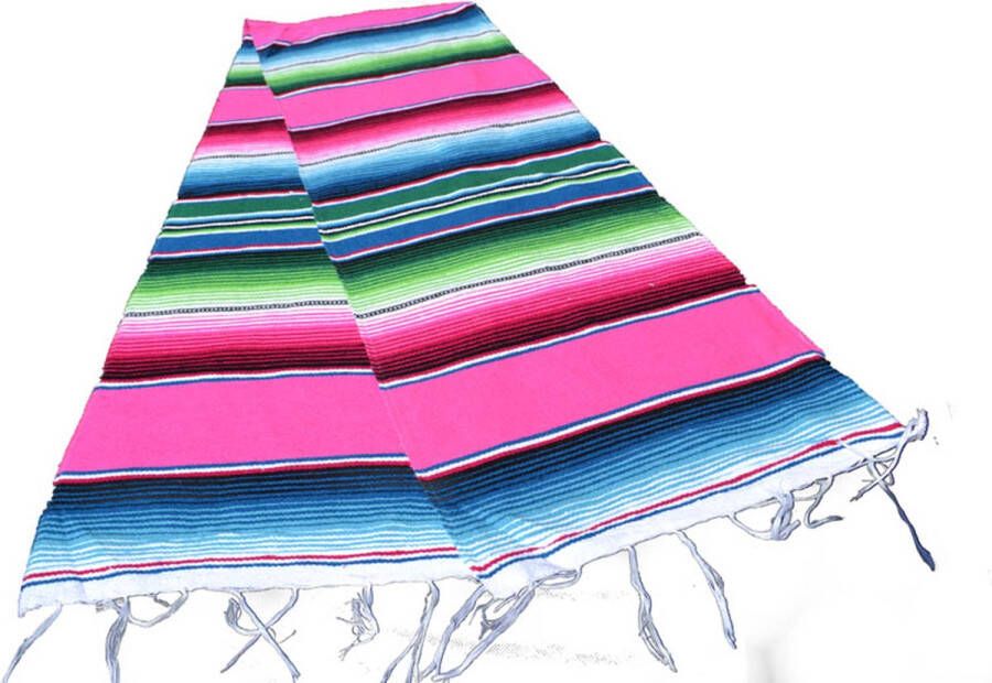 Hecho en Mexico Mexicaanse serape tafelloper sjaal gerecycled acryl 200x35 cm Roze GVXZZ0hotpink