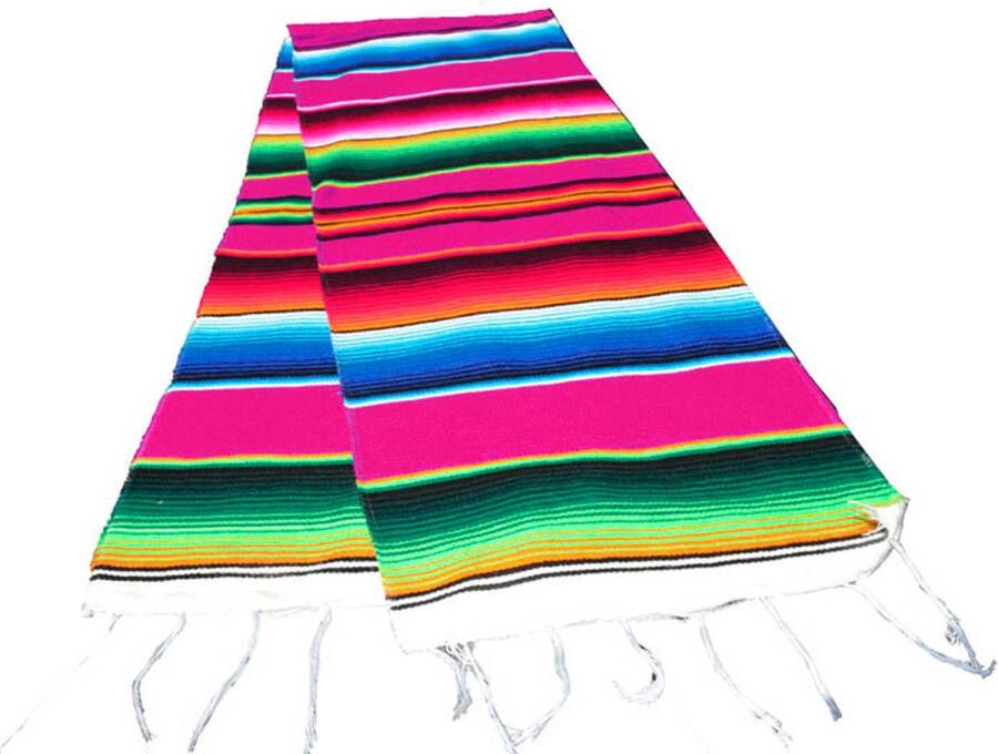 Hecho en Mexico Mexicaanse serape tafelloper sjaal gerecycled acryl 200x35 cm Roze GVXZZ0pink2