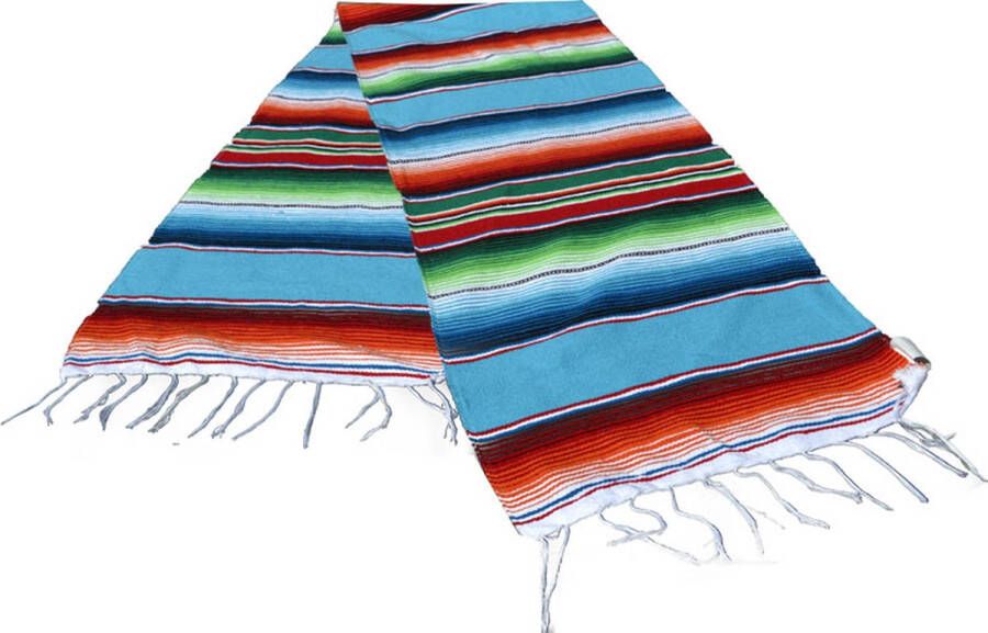 Hecho en Mexico Mexicaanse serape tafelloper sjaal gerecycled acryl 200x35 cm Turquoise GVXZZ0turq