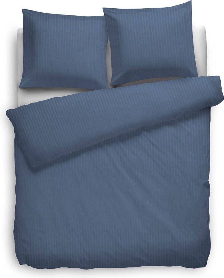 Heckettlane Dekbedovertrek Uni Stripe Donker Blauw Lits-jumeaux XL (260 x 200 220 cm) Katoensatijn Blauw Heckett Lane