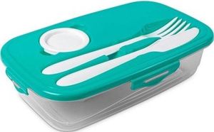 Hega hogar 1x Lunchbox turquoise met bestek 1 liter plastic Salade to go Paris Luchtdicht hermetisch afgesloten vershouddoos bakje Mealprep Maaltijden bewaren