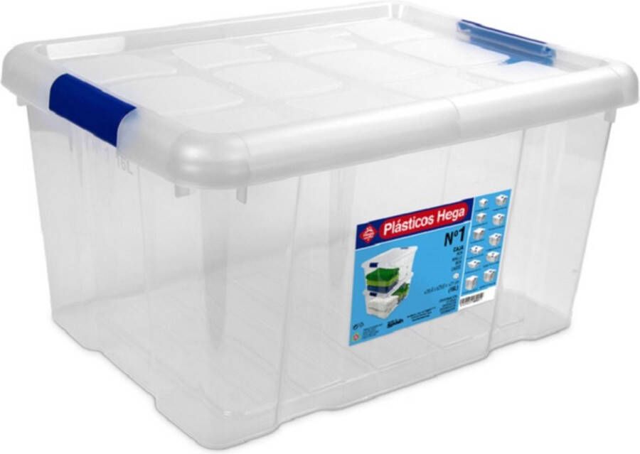 Merkloos Sans marque 2x Opbergboxen opbergdozen met deksel 16 liter kunststof transparant blauw 39 x 29 5 x 21 5 cm Opbergbakken