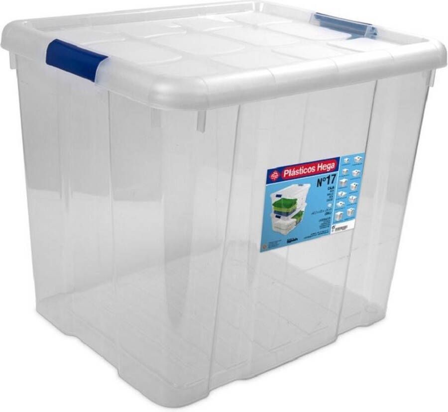 Hega hogar 1x Opbergboxen opbergdozen met deksel 35 liter kunststof transparant blauw 42 x 35 x 35 cm Opbergbakken