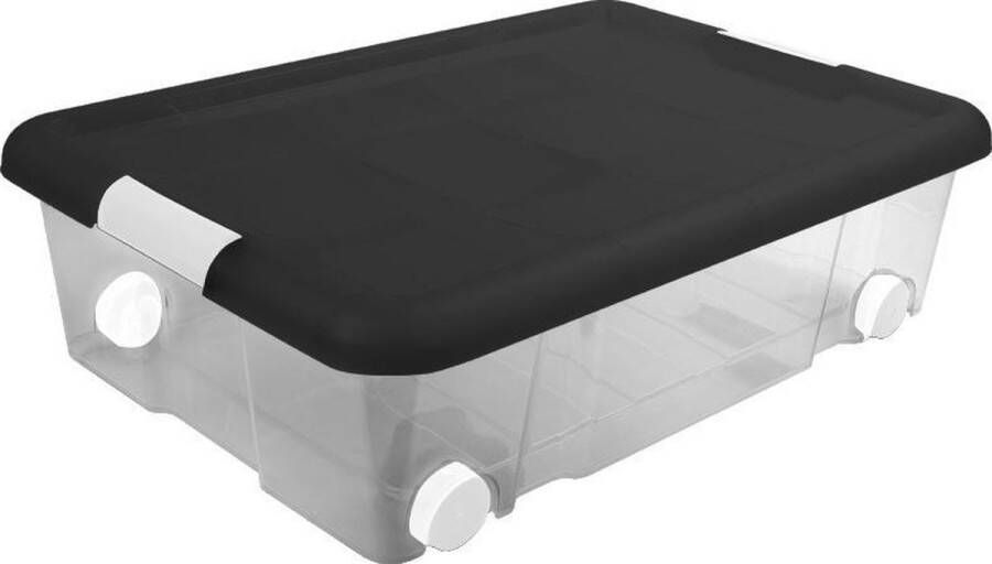 Hega hogar 1x Stuks opberg boxen opbergdozen met wielen 31 liter 61 x 44 x 17 cm kunststof Opslagboxen Opbergbakken kunststof transparant zwart