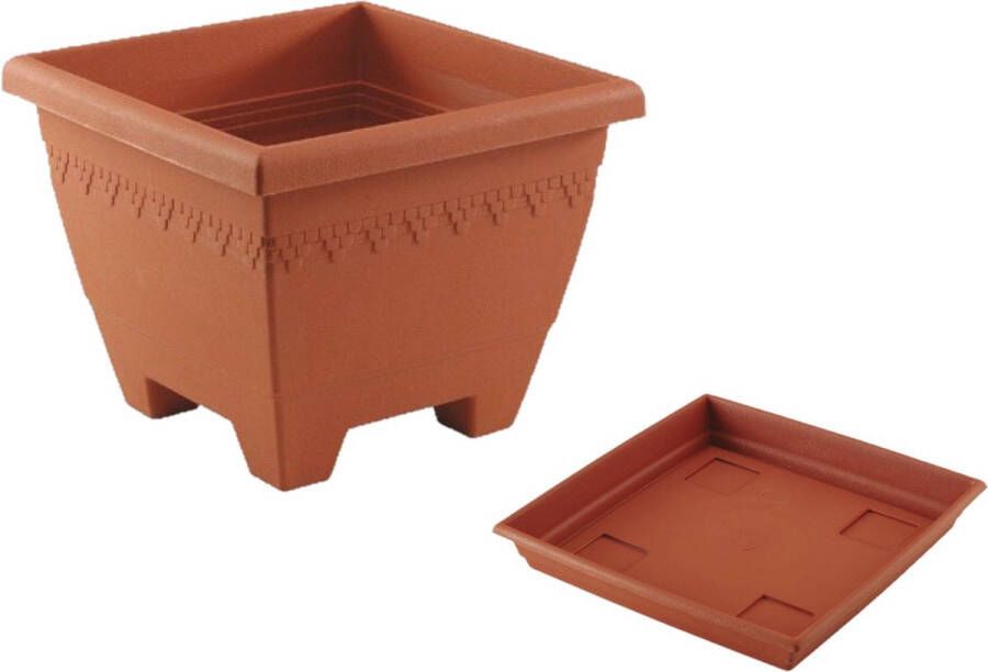 Hega hogar 1x stuks vierkante plantenbakken potten 40 x 40 x 31 cm terra cotta kleur met opvangschaal van 35 cm Kunststof Buiten gebruik