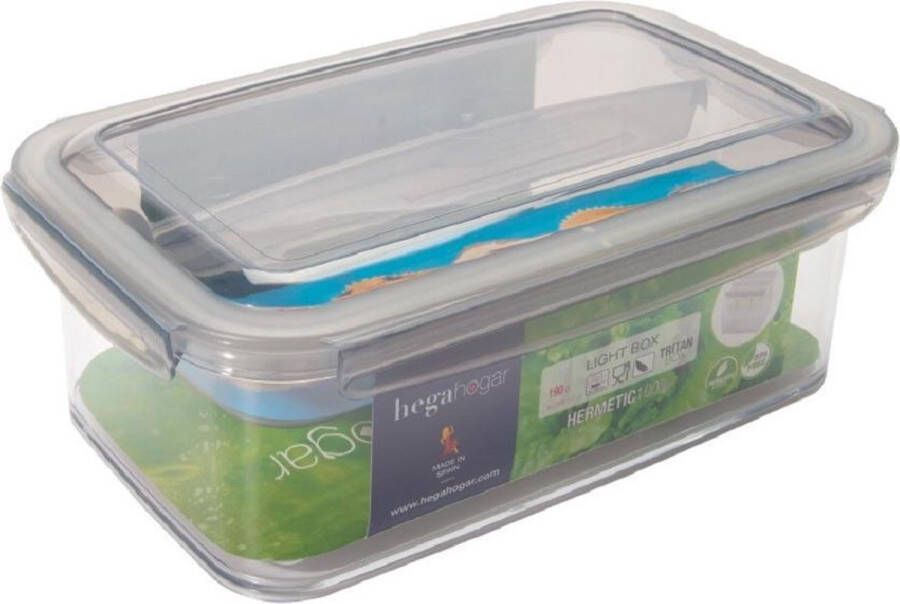 Hega hogar 1x Voorraad vershoudbakjes met tray 1 9 ltr transparant grijs plastic 24 x 15 cm Tudela Voedsel bewaarbakjes Diepvriesbakjes