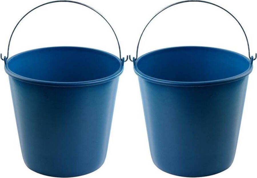 Hega hogar 2x Blauwe schoonmaakemmers huishoudemmers 16 liter 32 x 28 cm Agri emmers Kunststof plastic emmer sopemmer met metalen hengsel handvat