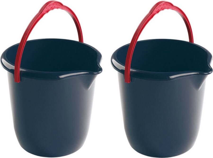 Hega Hogar 2x Donkerblauwe schoonmaakemmers huishoudemmers 10 liter 28 cm Emmers