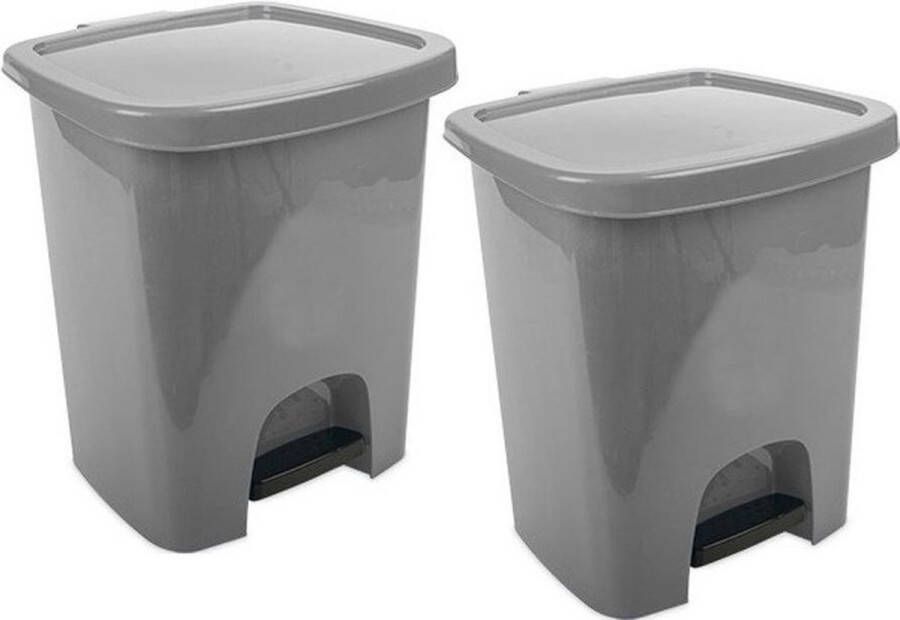 Hega hogar 2x Grijze pedaalemmers vuilnisbakken prullenbakken 6 liter 21 x 23 x 29 cm Kunststof plastic vuilnisemmers- Dameshygiene afvalbakken voor toilet badkamer