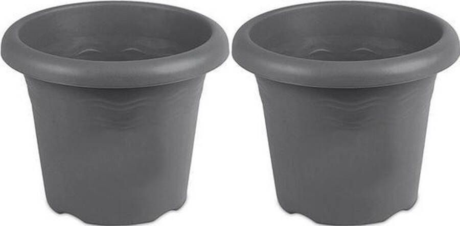 Hega Hogar 2x Grijze Ronde Plantenpot bloempot Flori 18 Cm Kunststof Plantenbakken