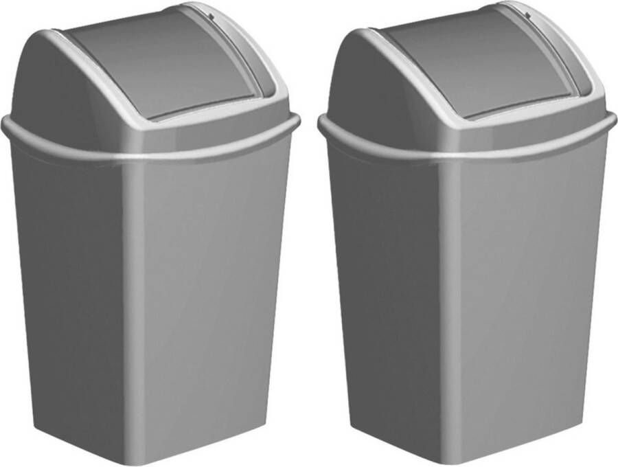 Merkloos Sans marque 2x Grijze vuilnisbakken prullenbakken 25 liter 34 8 x 29 9 x 53 5 cm Kunststof plastic vuilnisemmer- Afval scheiden GFT afvalbak
