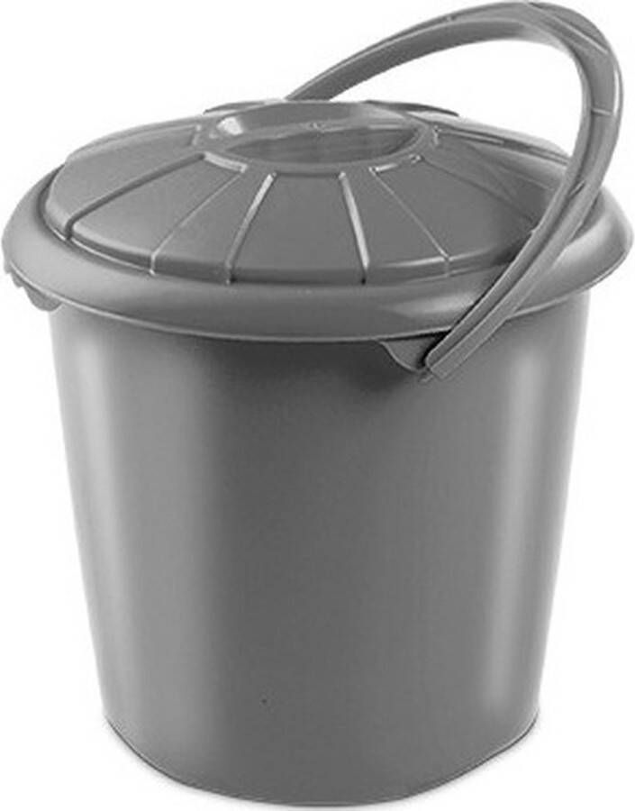 Hega hogar 2x Grijze vuilnisbakken prullenbakken emmers met deksel 14 liter 34 x 32 5 cm Kunststof plastic vuilnisemmer Afval scheiden GFT afvalbak Luieremmer