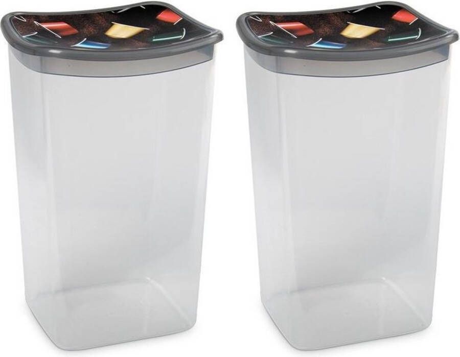 Hega hogar 2x Koffiecups plastic bewaarbakjes transparant grijs 1 9 liter 13 x 11 x 19 cm Bewaarbakjes voorraadbakjes
