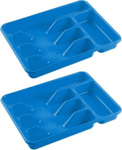 Hega hogar 2x stuks bestekbakken bestekhouders 5-vaks blauw 34 x 26 x 5 cm Keuken opberg accessoires
