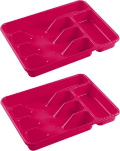 Hega hogar 2x stuks bestekbakken bestekhouders 5-vaks fuchsia roze 34 x 26 x 5 cm Keuken opberg accessoires