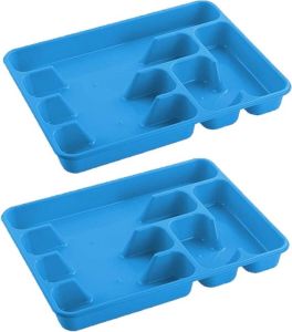 Hega hogar 2x stuks bestekbakken bestekhouders 6-vaks blauw 40 x 30 x 5 cm Keuken opberg accessoires